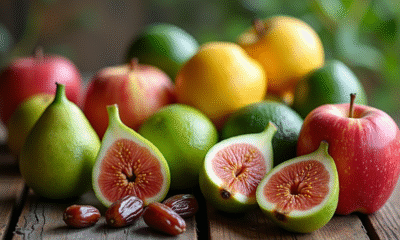 Assortiment de fruits Fletter sur table en lumière naturelle