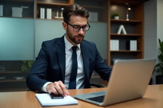 Avocat en costume dans un bureau moderne et organisé