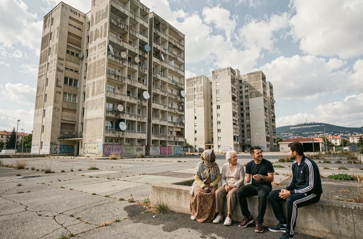 Résidents d'une cité HLM en périphérie de Marseille illustrant les réalités démographiques invisibles des statistiques officielles