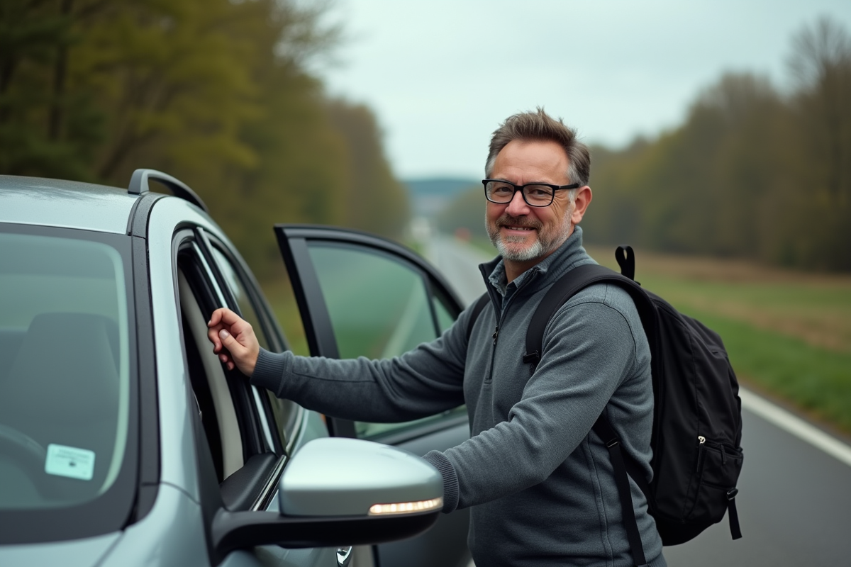 Homme saluant des passagers dans un cadre rural