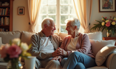 Couple âgé souriant lors de leur 56e anniversaire de mariage
