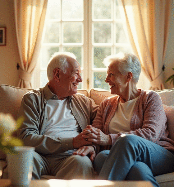 Couple âgé souriant lors de leur 56e anniversaire de mariage