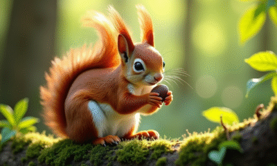 Un écureuil rouge curieux sur une branche en forêt