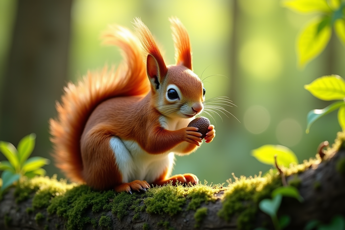 Un écureuil rouge curieux sur une branche en forêt