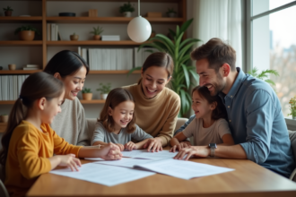 Famille multigenerational souriante autour d'une table