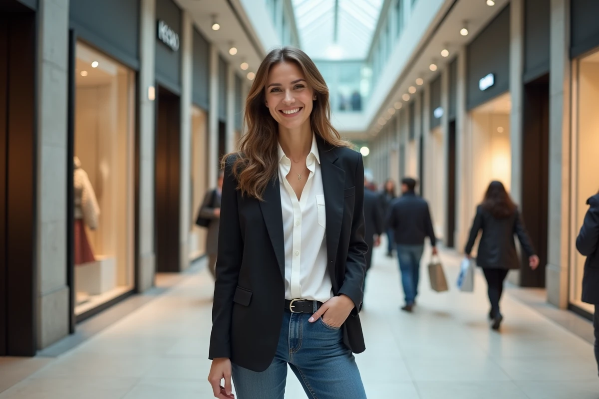 Femme souriante debout dans le centre commercial Montparnasse