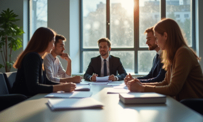 Groupe d'adultes divers dans un bureau moderne en réunion