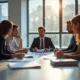 Groupe d'adultes divers dans un bureau moderne en réunion