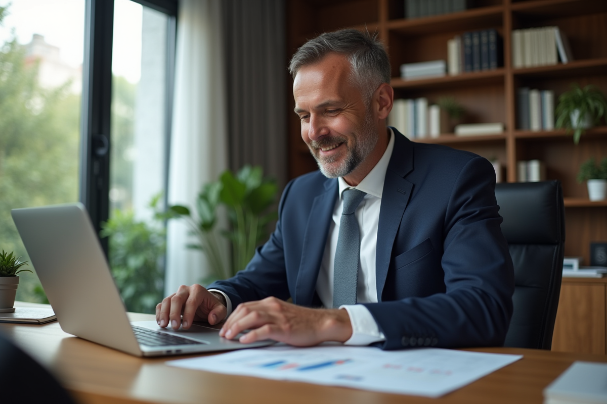 Homme d'affaires en costume analysant des graphiques financiers