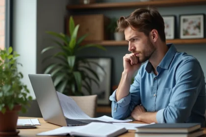 Homme concentré travaillant sur son ordinateur dans un bureau moderne