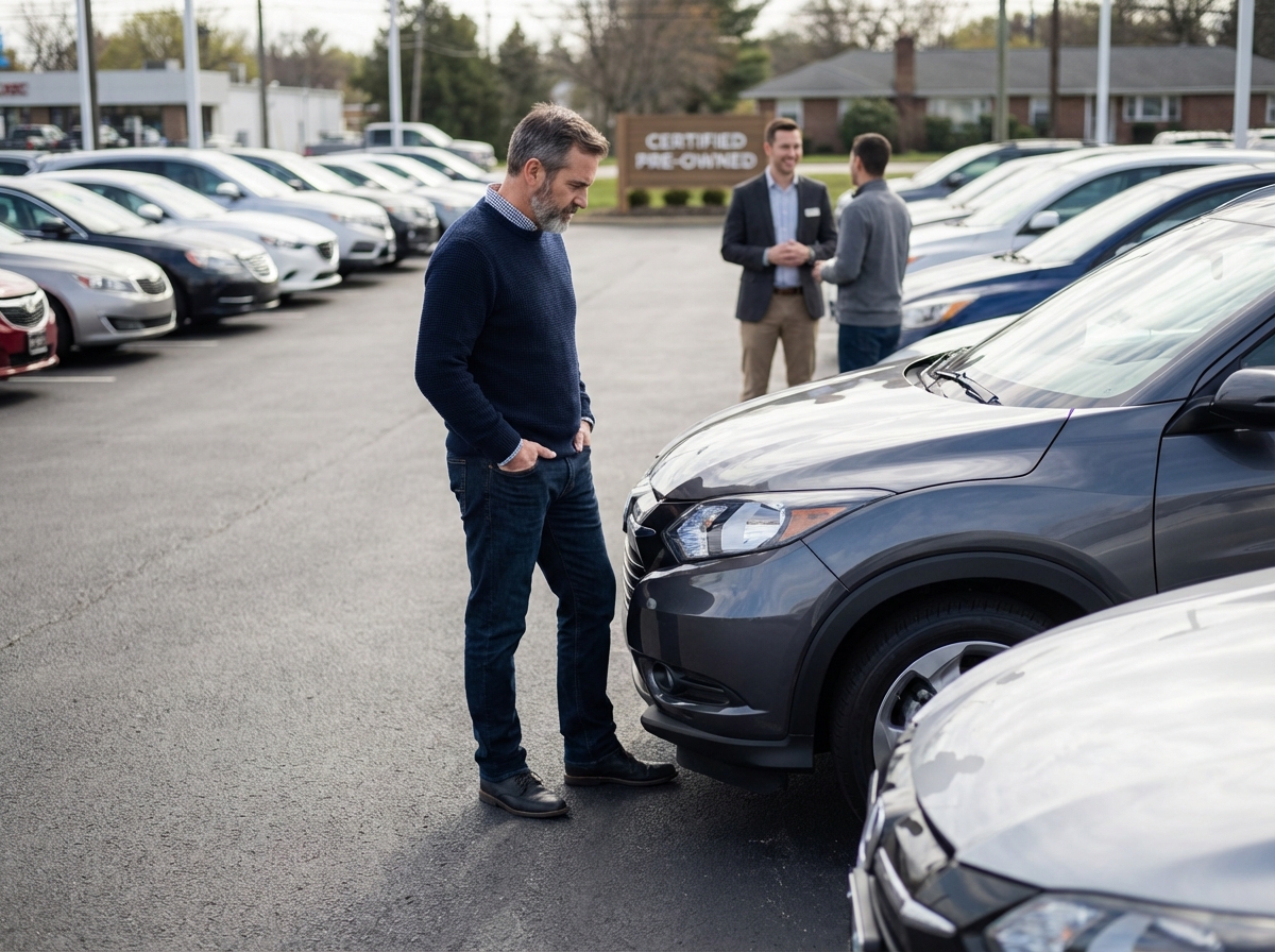 Homme regardant une voiture d