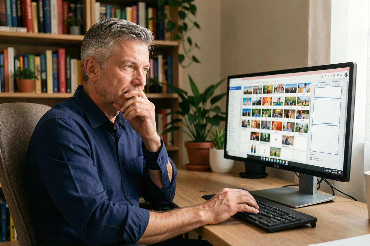 Homme cherchant la solution d'un mot de 9 lettres sur un jeu de puzzle en ligne devant son ordinateur