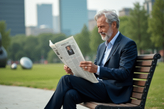 Homme d'âge moyen en costume dans un parc urbain