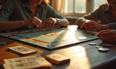 Jeu Monopoly classique avec billets français sur une table en bois