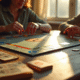 Jeu Monopoly classique avec billets français sur une table en bois