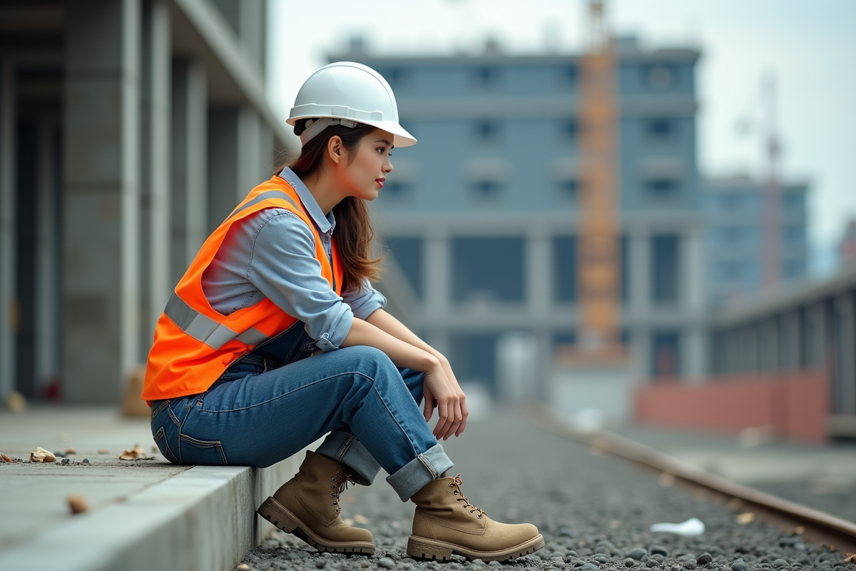 Jeune femme en tenue de chantier sur un site de construction