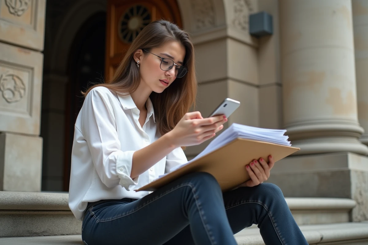 Jeune femme lisant un document à l
