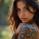 Jeune femme avec tatouages tribaux sur bras et épaule