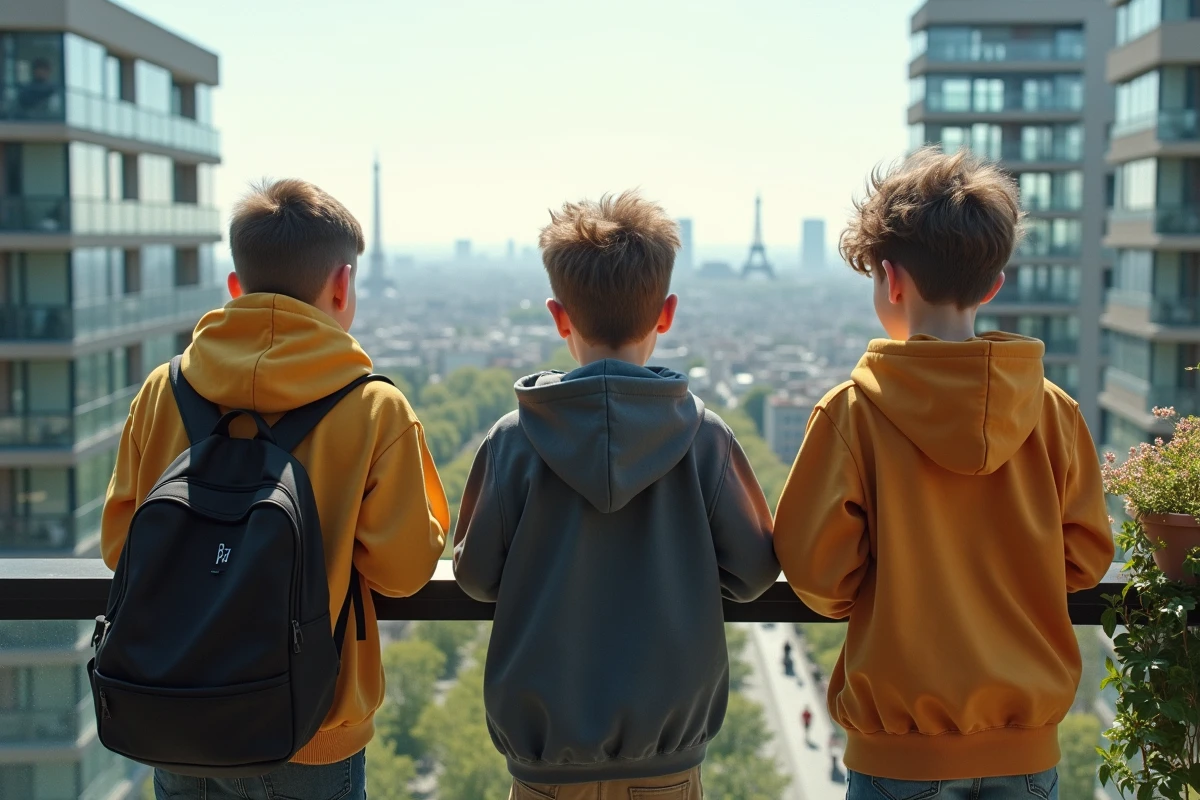 Jeunes sur la terrasse avec vue sur la tour Montparnasse