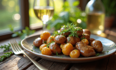 Plat de girolles avec vin blanc et herbes fraîches