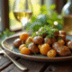 Plat de girolles avec vin blanc et herbes fraîches